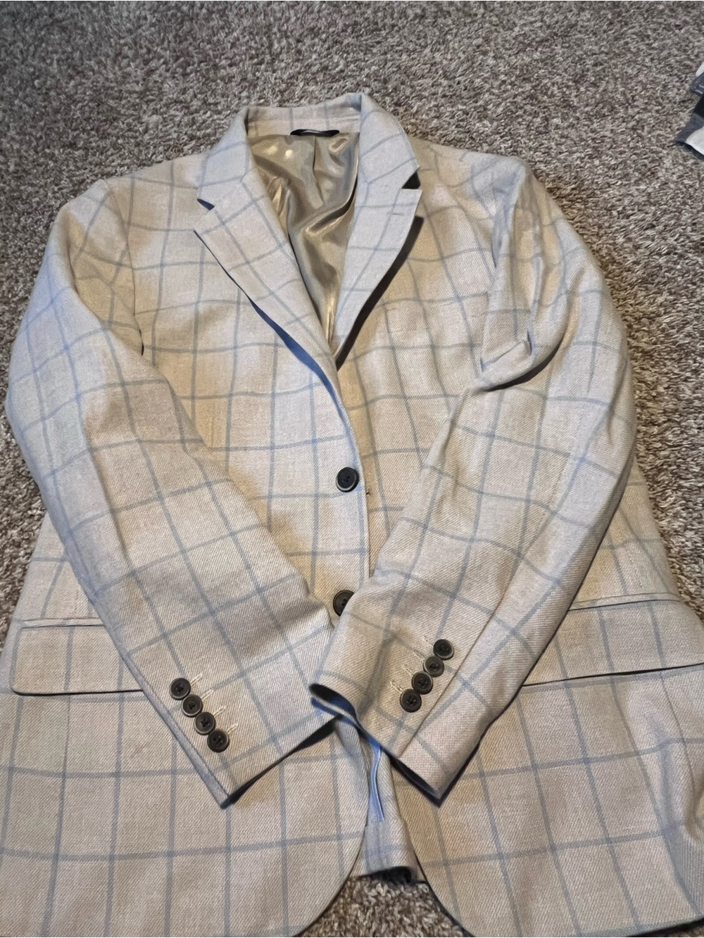 Haggar Light Gray Windowpane Blazer with Blue Checks